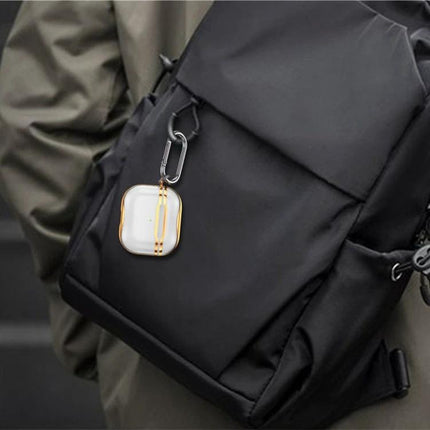 Keep Your AirPods Safe with This Hook Case for Daily Use attached to a black backpack for easy access and secure carry