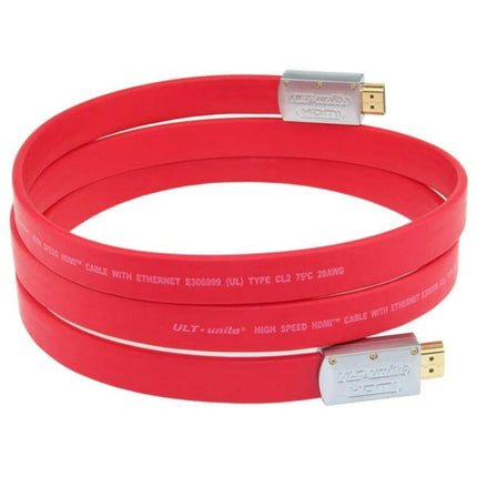 ULT-unite Gold-Plated 4K Ultra HD HDMI Cable for Home Use - red flat HDMI cable with gold-plated connectors for 4K TV, gaming, and streaming