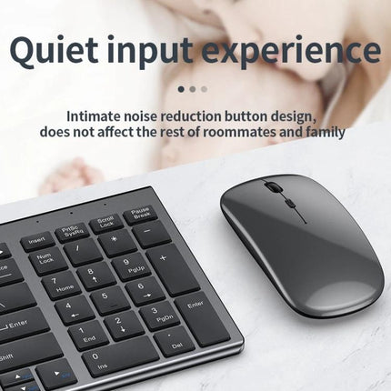 Versatile Three-Mode Wireless Bluetooth Keyboard and Mouse Set for Daily Use showing slim quiet keyboard and mouse for multitasking