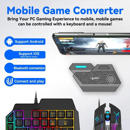 HXSJ Converter for Everyday Mobile Gaming Controls - adapter connecting keyboard & mouse to Android/iOS phone for precise mobile gaming