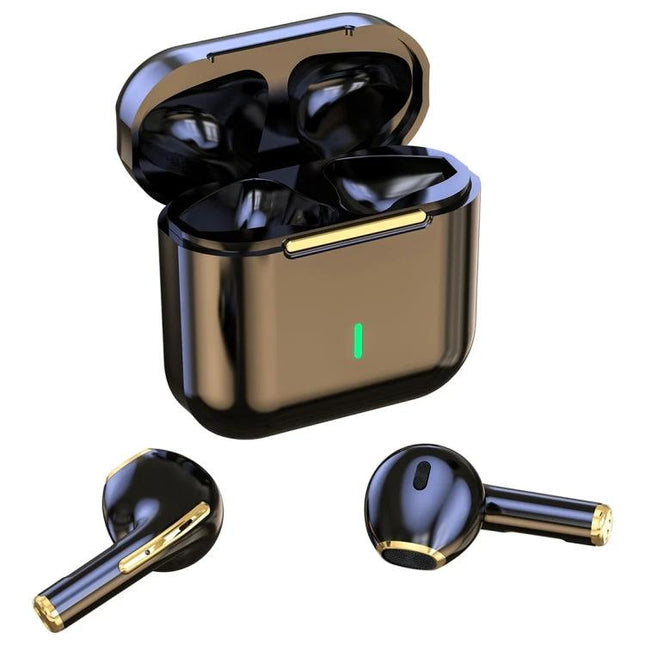 HXSJ True Wireless Earbuds With Charging Case For Commuting sleek black gold earbuds with compact charging case and LED