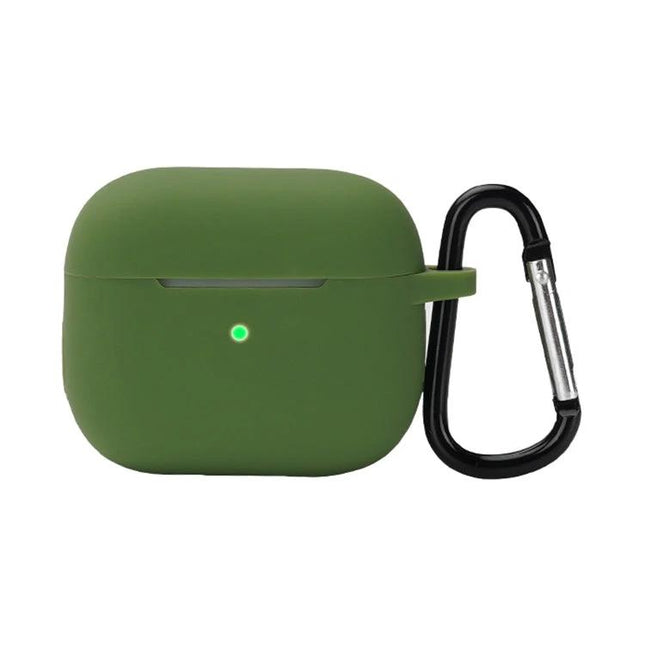 Silicone Earphone Case with Hook for Daily Outings - green silicone case with black carabiner attached