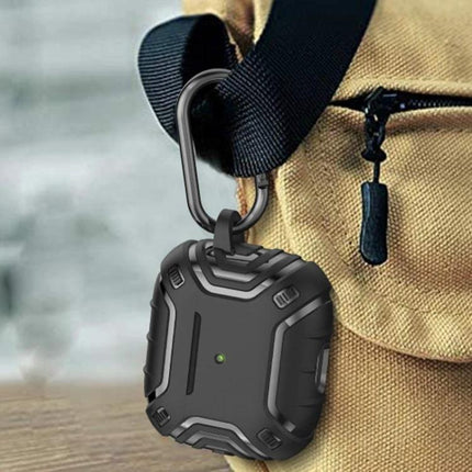 Alien Protective Case for Secure Earbud Use on the Go shown clipped to a backpack strap for 360-degree protection and easy access