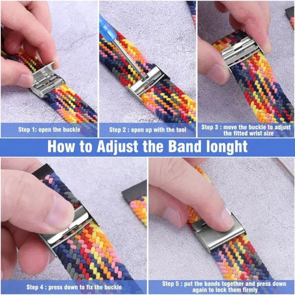 22mm Nylon Braided Watch Strap Adjustable Metal Buckle