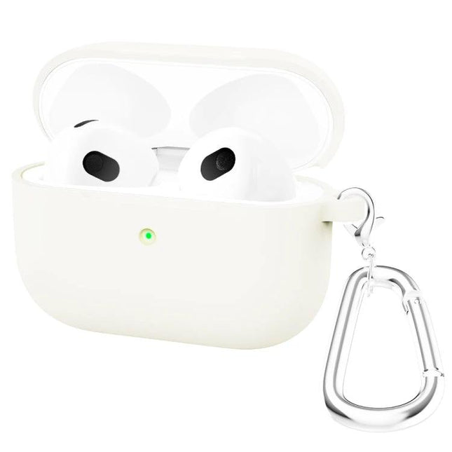 Silicone Case for Everyday AirPods Protection on the Go - slim white silicone case with carabiner for drop and scratch protection
