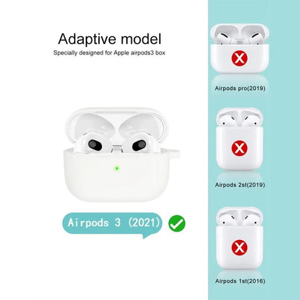Silicone Case for Everyday AirPods Protection on the Go showing compatible AirPods 3 (2021) with built-in hook for secure everyday use