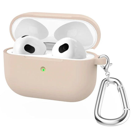 Silicone Case for Everyday AirPods Protection on the Go in Beige With Carabiner Hook For Commuting
