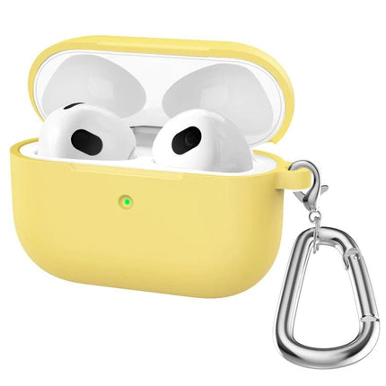 Silicone Case for Everyday AirPods Protection on the Go in yellow with carabiner for commuting and drop protection