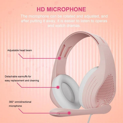 Sades Gaming Headset With Comfortable Fit For Long Sessions pink wired headset with omnidirectional mic and adjustable headband