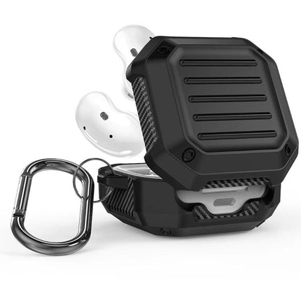 Sturdy Case for Samsung Galaxy Buds During Daily Travel - dustproof black protective charging case with carabiner