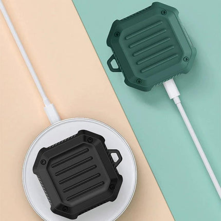 Sturdy Case for Samsung Galaxy Buds During Daily Travel shown in black and green, dustproof compact protective charging-ready design
