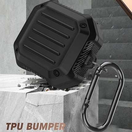 Sturdy Case for Samsung Galaxy Buds During Daily Travel - black dustproof TPU bumper with carabiner for commuting and quick charging access