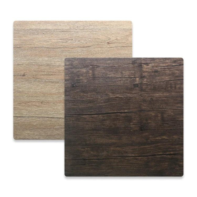 60x60cm Double-Sided Retro PVC Backdrop Board for Photography showing light and dark wood grain sides for tabletop product photos
