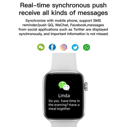 Smart Watch for Everyday Health and Activity Tracking – white smartwatch showing synced social message notifications and heart rate monitoring