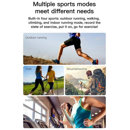 Smart Watch for Everyday Health and Activity Tracking showing outdoor running, walking, mountaineering and indoor running modes