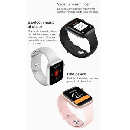 Smart Watch for Everyday Health and Activity Tracking - three color smartwatch display showing sedentary reminder, Bluetooth music playback, and find device features