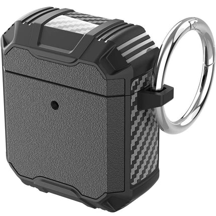 Protective Case for AirPods with Hook for Daily Carrying – rugged black textured AirPods case with metal keyring for commuting and on-the-go use