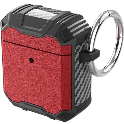 Protective Case for AirPods with Hook for Daily Carrying rugged red textured case with metal keyring for commuting and exercise