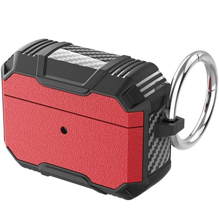 Protective Case for AirPods with Hook for Daily Carrying - Red rugged clip-on case with keyring