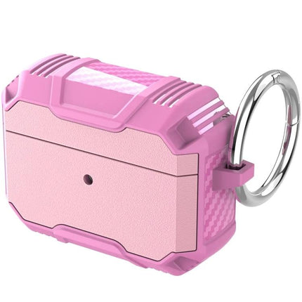 Protective Case for AirPods with Hook for Daily Carrying in pink rugged silicone with metal ring attachment