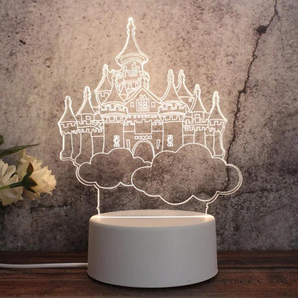 Decorative 3D LED Night Light for Home and Bedroom Settings - castle-shaped 3D LED night light on white base providing soft bedtime glow