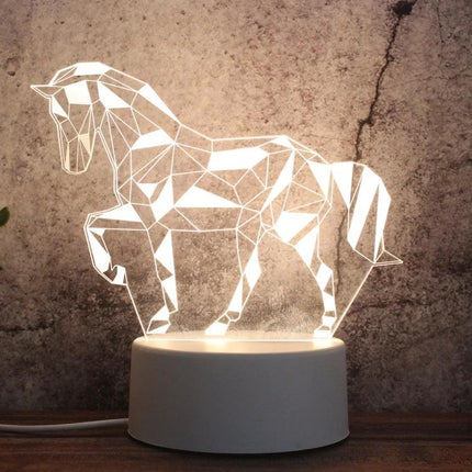 Decorative 3D LED Night Light for Home and Bedroom Settings featuring geometric horse design emitting soft bedside glow