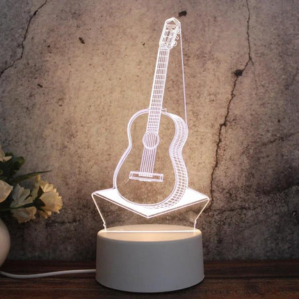 Decorative 3D LED Night Light for Home and Bedroom Settings - guitar-shaped 3D LED bedside lamp emitting soft warm glow for reading and decor