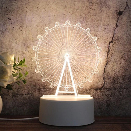Decorative 3D LED Night Light for Home and Bedroom Settings - Ferris wheel 3D LED lamp on bedside table providing soft ambient glow