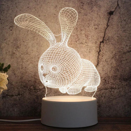 Decorative 3D LED Night Light for Home and Bedroom Settings - bunny-shaped wireframe LED night lamp providing soft bedside glow