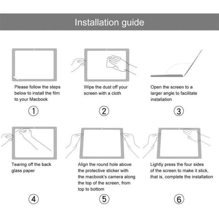 Installation guide for Tempered Glass Screen Protector for Acer 15.6 Inch Laptops showing step-by-step cleaning, alignment, and application