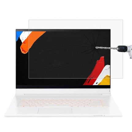 Tempered Glass Screen Protector for Acer 15.6 Inch Laptops showing drilled-impact resistance and clear anti-glare protection on laptop screen