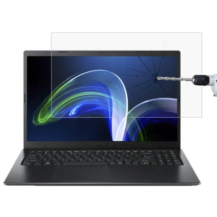 Tempered Glass Screen Protector for Acer 15.6 Inch Laptops shown on laptop resisting drill impact