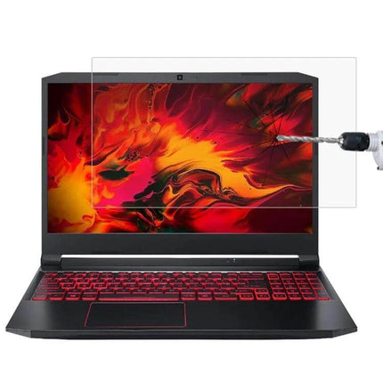 Tempered Glass Screen Protector for Acer 15.6 Inch Laptops - clear anti-scratch, anti-glare protector shown resisting drill impact