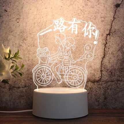 Enhance Your Home Decor With A Fun LED Night Light showing cute couple bicycle acrylic lamp for soft ambient bedroom lighting