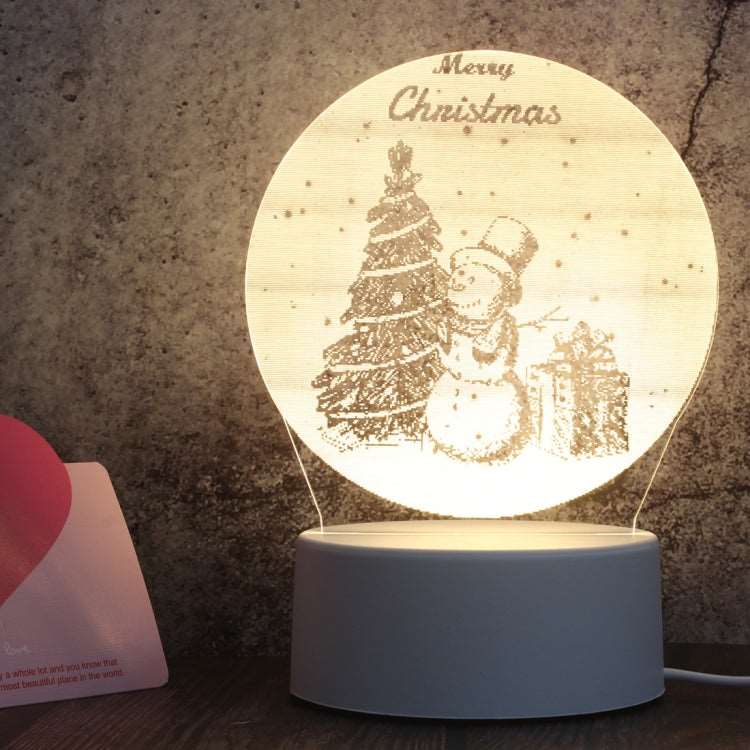 White Base Creative 3D Tricolor LED Decorative Night Light, Button Plug Version, Christmas Snowman 01, Globe