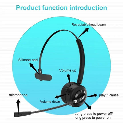 Anivia Bluetooth Headset With Noise Cancelling Mic For Calls, rotatable boom, soft earmuffs, volume and play/pause controls