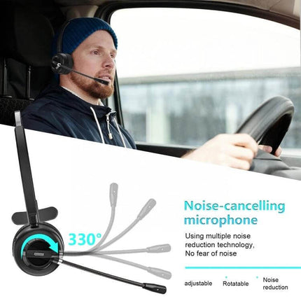 Anivia Bluetooth Headset With Noise Cancelling Mic For Calls showing driver using rotatable boom, soft earmuffs, noise-reduction tech