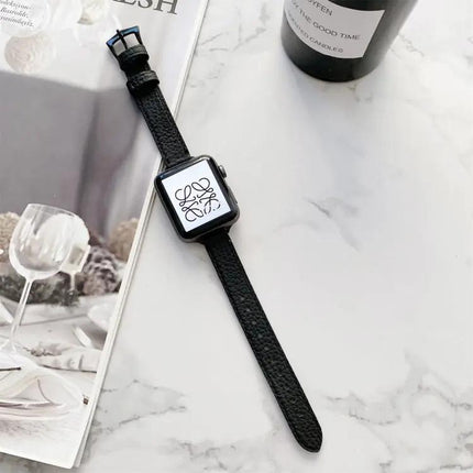Litchi Texture Slim Leather Strap for Apple Watch All Sizes