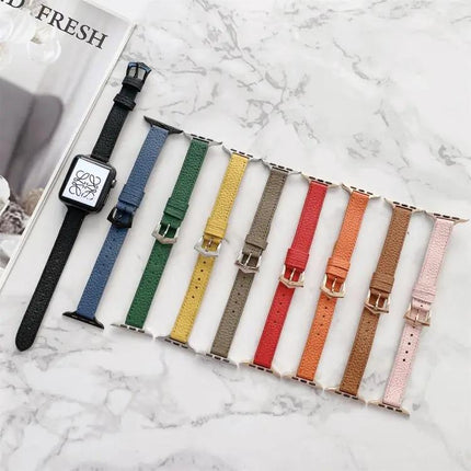 Litchi Texture Slim Leather Strap for Apple Watch All Sizes