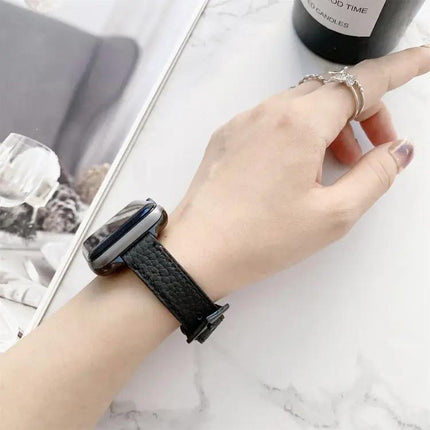 Litchi Texture Slim Leather Strap for Apple Watch All Sizes