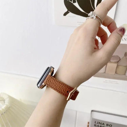 Litchi Texture Slim Leather Strap for Apple Watch All Sizes