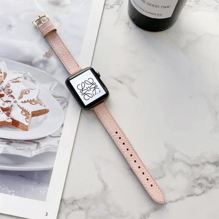 Litchi Texture Slim Leather Strap for Apple Watch All Sizes