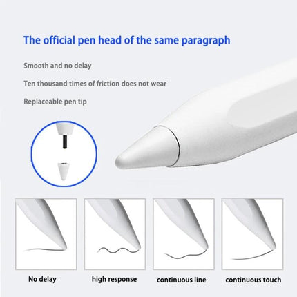JT17 Universal Capacitive Pen for Touch Screens and Tablets - close-up of white pen tip, replaceable nib, smooth no-delay writing and high response