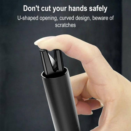 Tungsten Steel Emergency Window Breaker for Car Escapes with Belt Cutter compact aluminum-alloy tool showing U-shaped belt cutter held in hand