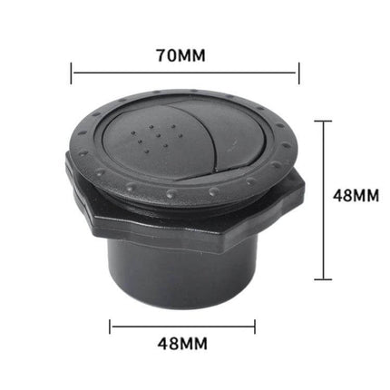 Durable Universal 60mm Round AC Air Outlet Vent for RVs black ABS vent with 48mm neck, 70mm flange, durable replacement for RVs, buses, yachts