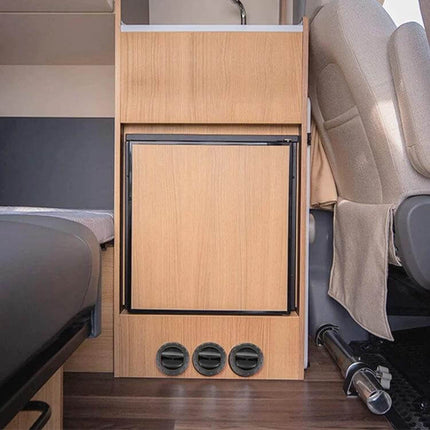 Durable Universal 60mm Round AC Air Outlet Vent for RVs installed under RV cabinet, black ABS round vents in wood panel