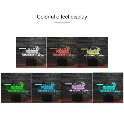 Decorative 3D LED Light for Bedroom and Living Room Use - acrylic train lamp showing multiple colored LED effects on black base