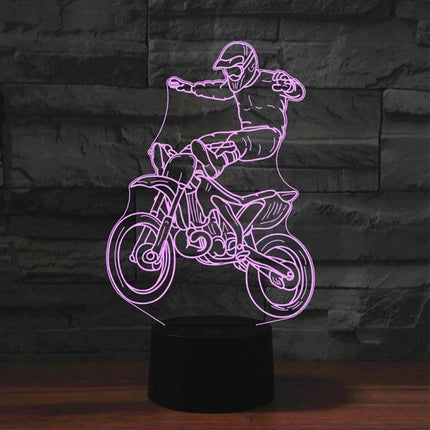 Decorative 3D LED Light for Bedroom and Living Room Use - acrylic battery-powered motorcycle stunt design, cozy shelf or bedside accent