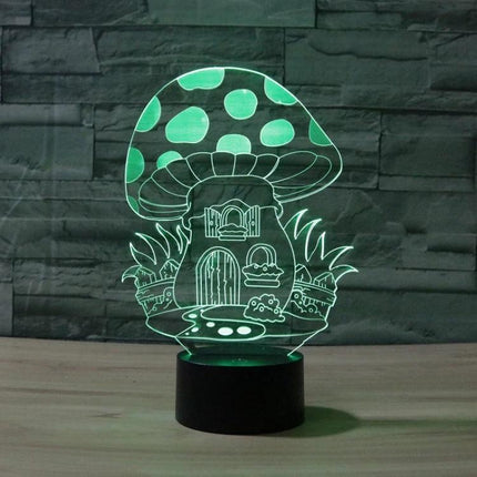 Decorative 3D LED Light for Bedroom and Living Room Use - green mushroom acrylic night lamp, battery-powered cordless decorative accent