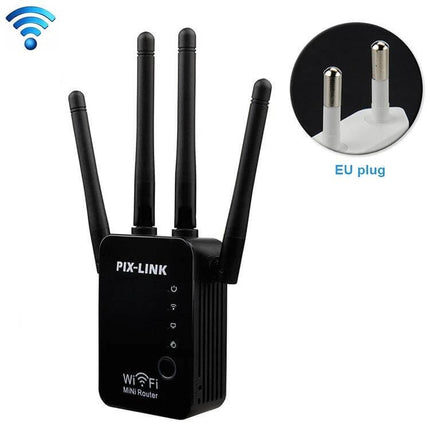 Wireless WiFi Signal Repeater with Four External Antennas black PIX-LINK mini router with four antennas and EU plug